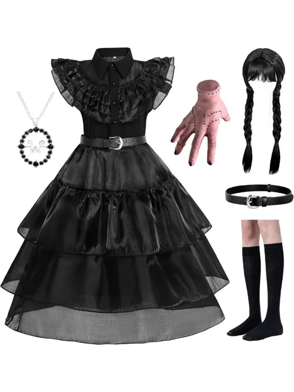 Girls' Black Cosplay Costume Dress for Halloween & Parties, Ages 4-12, with